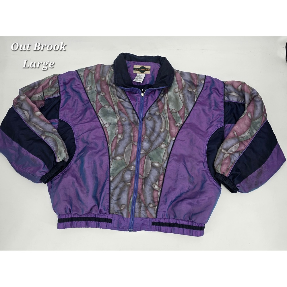 Vintage 90s Out Brook Purple Abstract Colorblock Windbreaker Jacket Retro